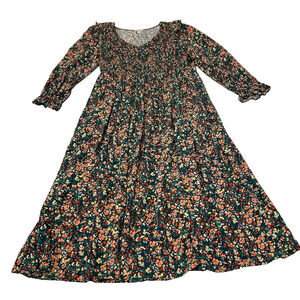 J. Crew Midi Dress Women's Smocked M Green Floral Long Sleeve Cottagecore Boho